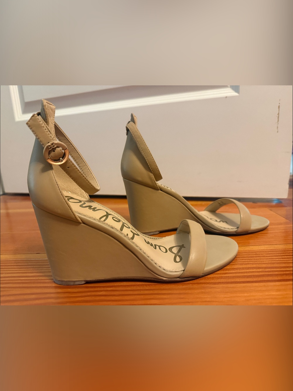 Sam Edelman Neesa Beige Wedge Sandals - Elegant Ankle Strap